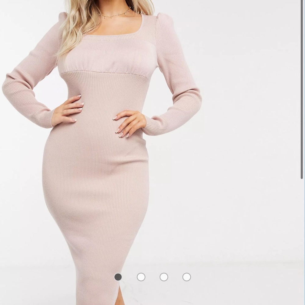 Missguided long sleeve midi dress with ruched bust in rose